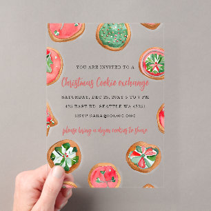 Rode Groene Festieve Cookie Uitwisseling Kerstfees Acryl Uitnodigingen