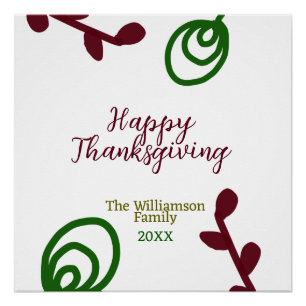 Rode groene gelukkige Thanksgiving bloemige blad h Perfect Poster