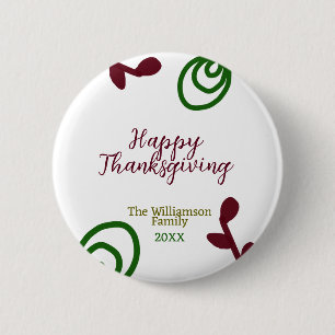 Rode groene gelukkige Thanksgiving bloemige blad h Ronde Button 5,7 Cm