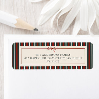 Rode & groene gestreepte kerst retouradres etiket