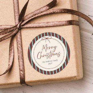 Rode & groene gestreepte Kerstmis Ronde Sticker