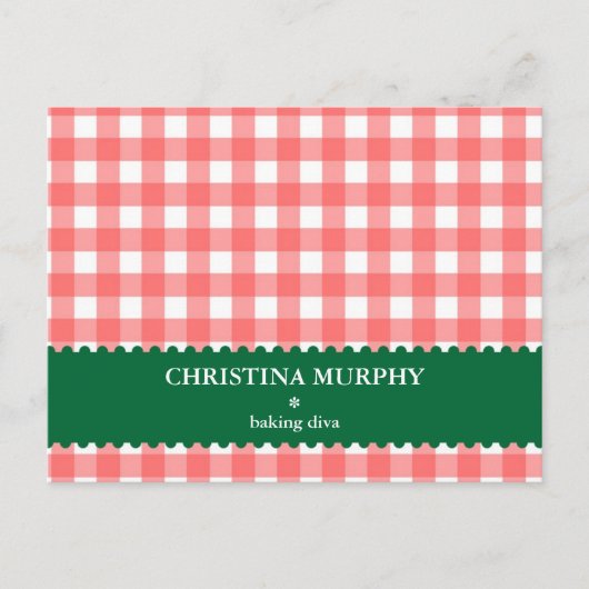 Rode groene gingham met op maat gesneden recept-ka briefkaart (Voorkant)