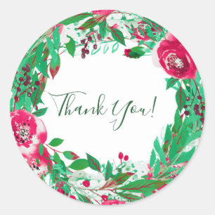 Rode Groene Kerst Bloemstuk Bloemen Cadeau Ronde Sticker