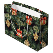 Rode groene kerstbomen Gouden Ornamenten Groot Cadeauzakje (Achterkant Gekanteld)