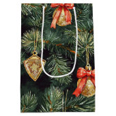 Rode groene kerstbomen Gouden Ornamenten Medium Cadeauzakje (Achterkant)