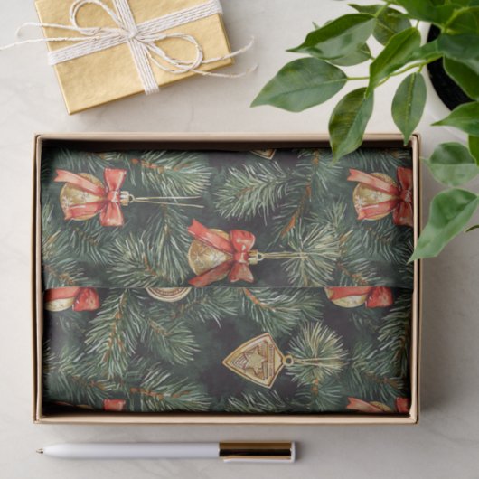 Rode groene kerstbomen Gouden Ornamenten Tissuepapier (Geschenk)