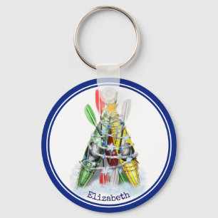rode, groene kerstboom met Kayak op maat Sleutelhanger