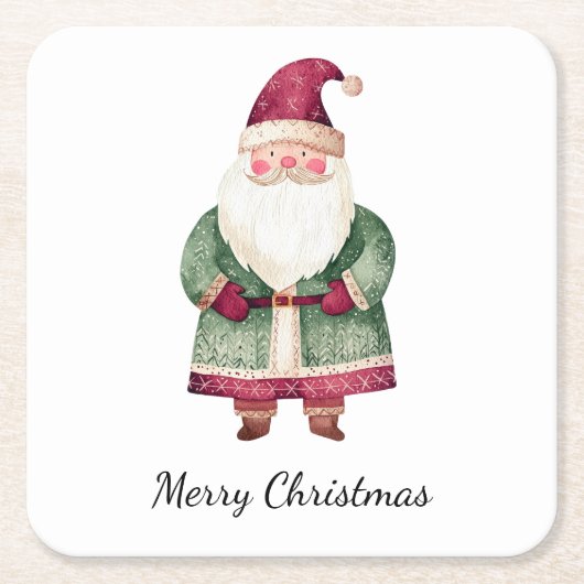 Rode groene kerstman vierkante kartonnen onderzetter (Voorkant)