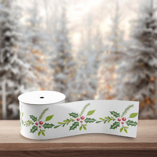 Rode groene kerstplanten naadloos patroon grosgrain lint