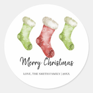 Rode groene kerstsokken voor prettige kerst ronde sticker