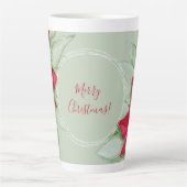 Rode Groene Kerstster Poinsettia Waterverf Latte Mok (Voorkant)