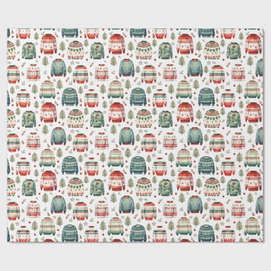 Rode groene lelijke trui Kerst inpakpapier (Vlak)