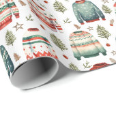 Rode groene lelijke trui Kerst inpakpapier (Rol Hoek)