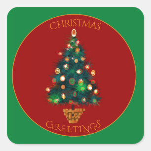 Rode groene met kleurrijke kerstboom vierkante sticker