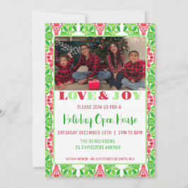 Rode & Groene Mozaïek Vakantie Open Huis Uitnodigi Kaart