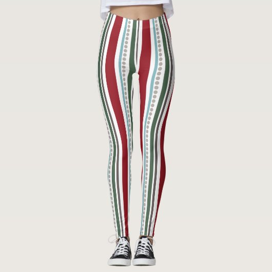 Rode/groene multi-stripe Leggings voor vrouwen (Voorkant)