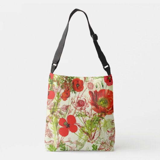  rode groene papavers zomerbloemen crossbody tas (Achterkant)