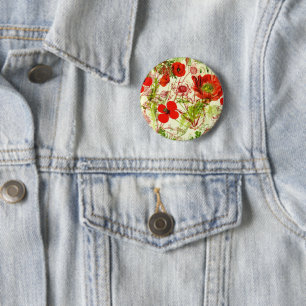 rode groene papavers zomerbloemen ronde button 5,7 cm