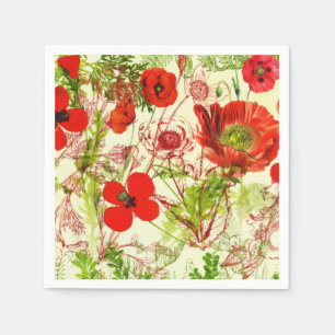 rode groene papavers zomerbloemen servet