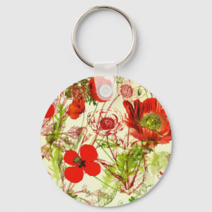  rode groene papavers zomerbloemen sleutelhanger