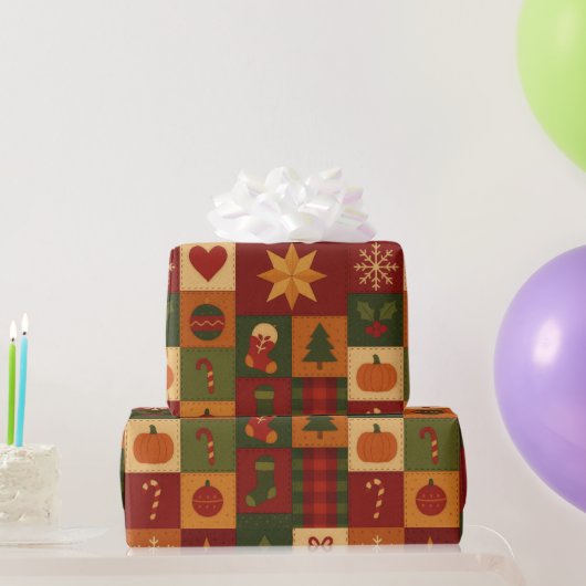 Rode Groene Patchwork Dekbed Rustieke Boerderij Bl Cadeaupapier (Feestgeschenken)