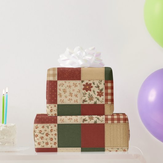 Rode Groene Patchwork Dekentel Rustieke Boerderij Cadeaupapier (Feestgeschenken)