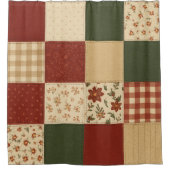 Rode groene Patchwork Quilt Rustieke Boerderij Blo Douchegordijn (Voorkant)