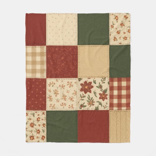 Rode groene Patchwork Quilt Rustieke Boerderij Blo Fleece Deken (Voorkant)