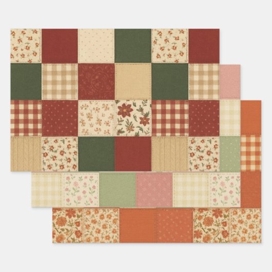 Rode groene patchwork quilt rustieke boerderij blo inpakpapier vel (Set)