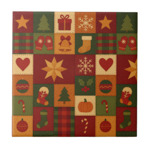 Rode groene Patchwork Quilt Rustieke Boerderij Blo Tegeltje