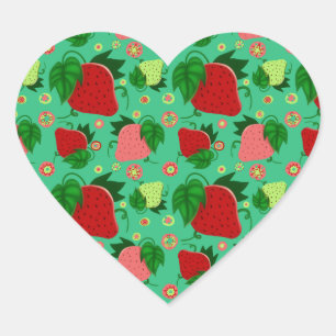 Rode groene roze aardbeien hart sticker