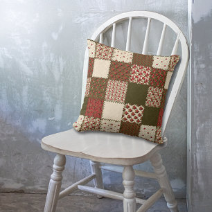 Rode groene Rozen Patchwork Quilt Pattern Kussen