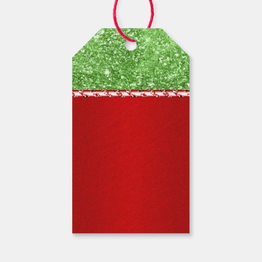 Rode groene satijnbooglitter DIY kerstwens Cadeaulabel (Achterkant)