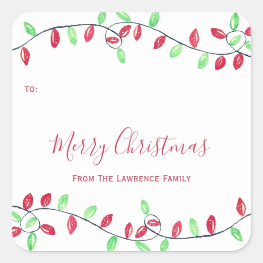 Rode Groene String Lights Christmas Holiday Gift L Vierkante Sticker (Voorkant)