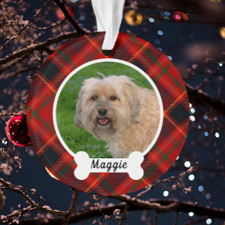 Rode Groene Tartan Plaid Custom Dog Foto Ornament