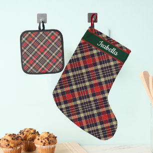 Rode & Groene Tartan Plaid Persoonlijke Kleine Kerstsok