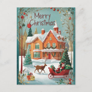 Rode Groene Vintage Santa Sleigh Christmas Briefka Briefkaart