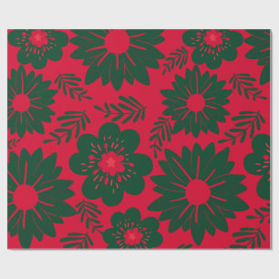 Rode groene Waterverf Bloemen Cadeaupapier