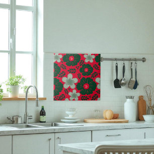 Rode groene Waterverf Bloemen Tegeltje