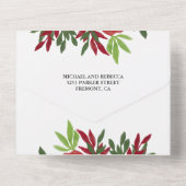 Rode groene Waterverf Floral laat tuinbruiloft ove All In One Uitnodiging (Achterkant)