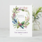 Rode & Groene Waterverf Holly Krans Kerst Kaart (Staand voorkant)