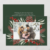 Rode Groene Winter Botanische Kerstfoto Feestdagenkaart (Voorkant / Achterkant)