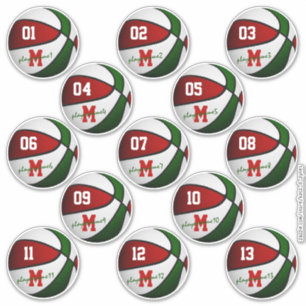 rode groene witte basketbal op maat 13 spelers sticker