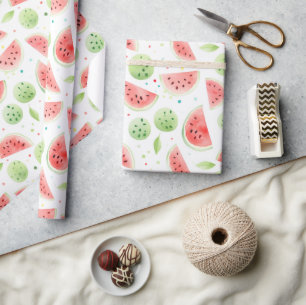 Rode Groene Witte Watermeloenen Verjaardag Cadeaupapier