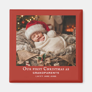 Rode Grootouders Eerste Kerstmis Baby Foto Magneet