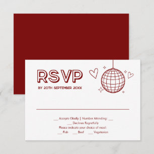 Rode Groovy Retro Huwelijksmaal Keuze RSVP Kaart