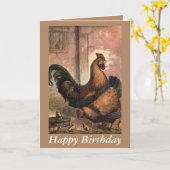 Rode Haan, Hen en Chicks Verjaardag Kaart (Gele Bloem)