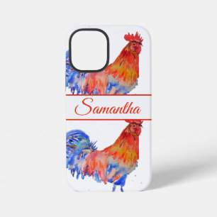 Rode Haantje Blauwe Aquarel bloemige Telefoon iPhone 12 Mini Hoesje