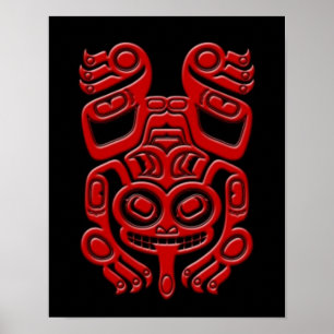 Rode Haida Spirit Tree Kikker op zwart Poster