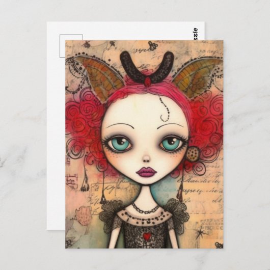 Rode Haired Fairy Gemengde Media Collage Briefkaart (Voorkant / Achterkant)